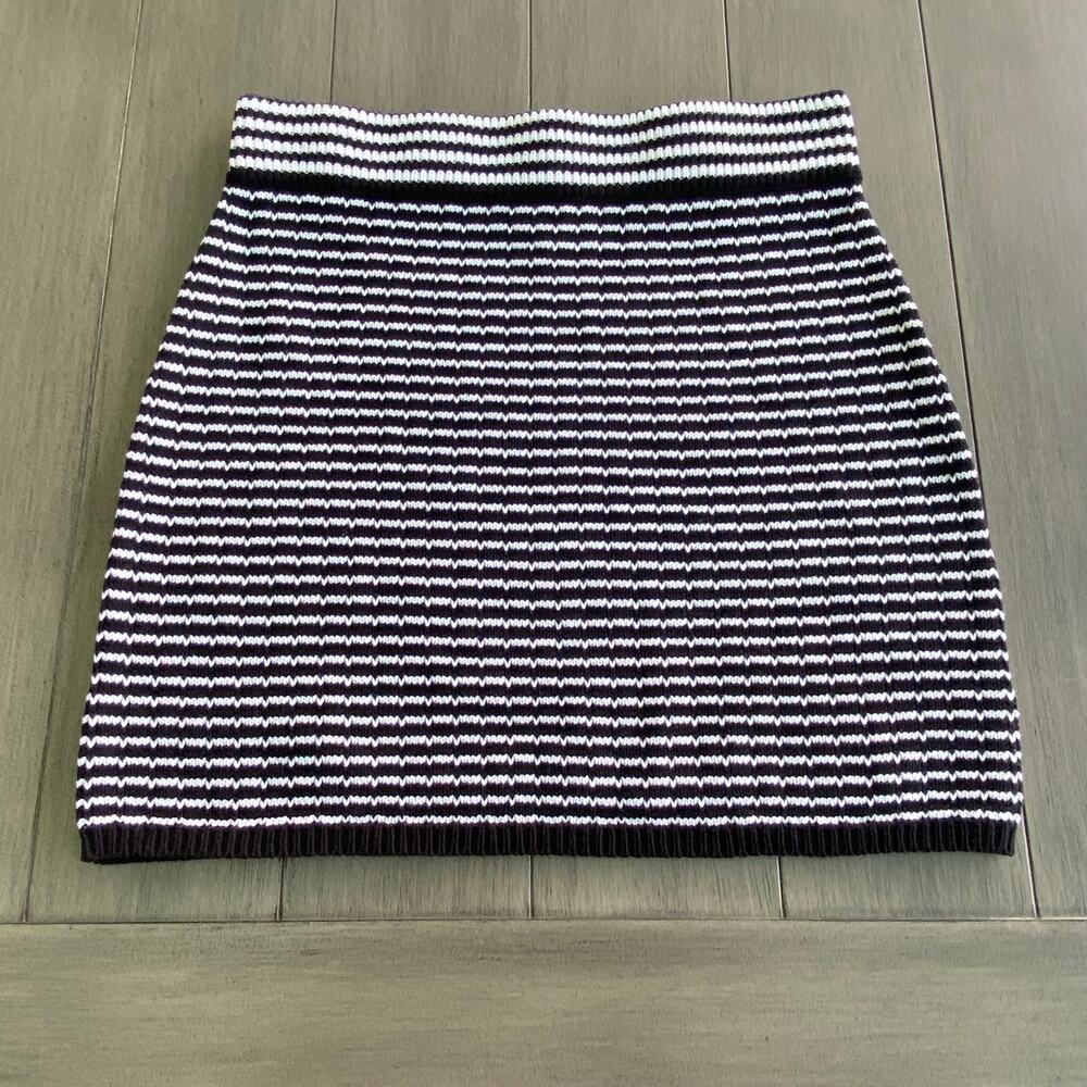 Aqua Striped Crochet Mini Skirt • Medium • Graphic Monochrome Pattern